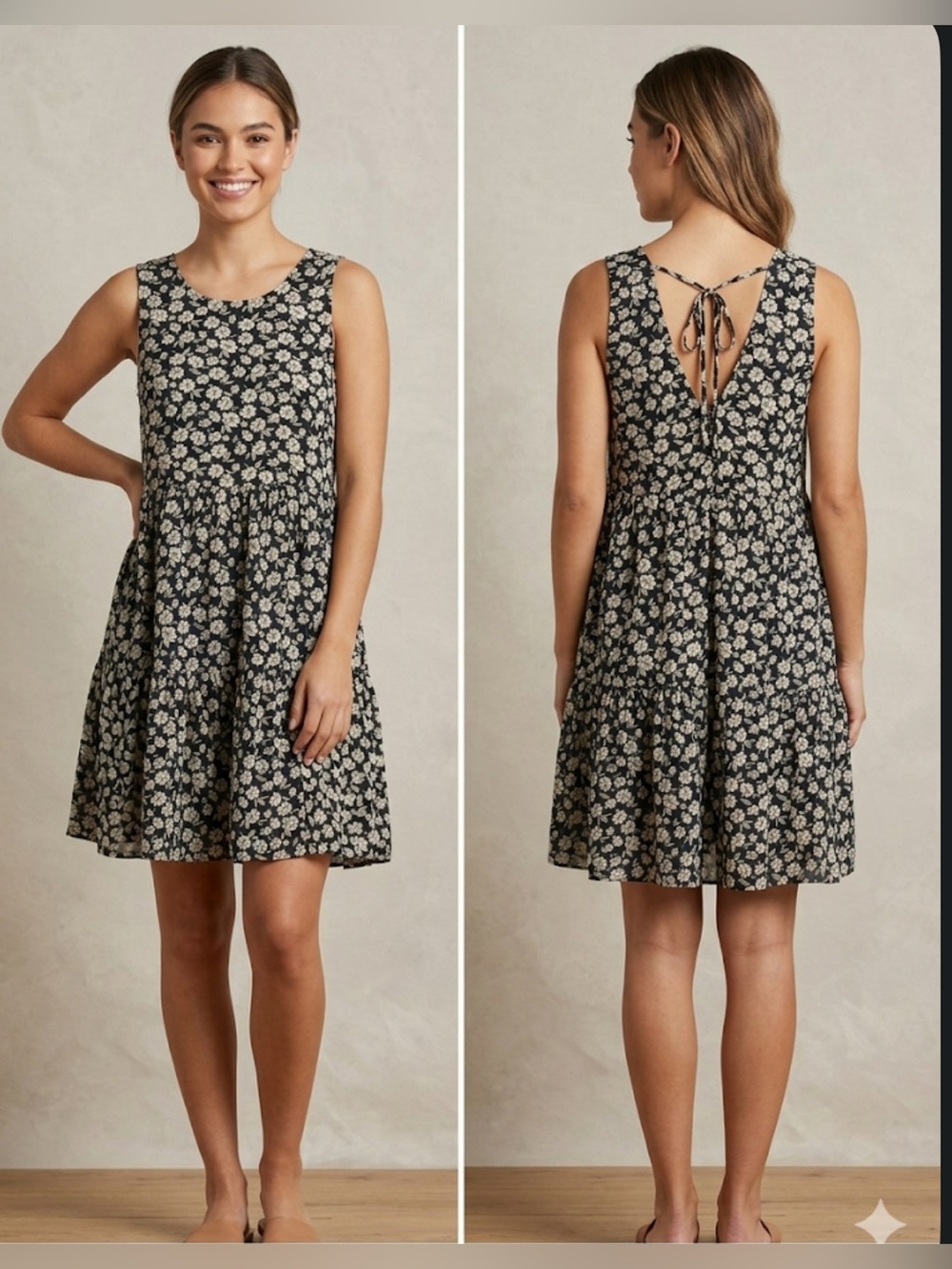 American Eagle Outfitters Black Floral Tie-Back Mini Dress. Size: S